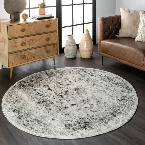 nuLOOM Madisson Vintage Faded Medallion Area Rug, 8', Round, Madisson Grey