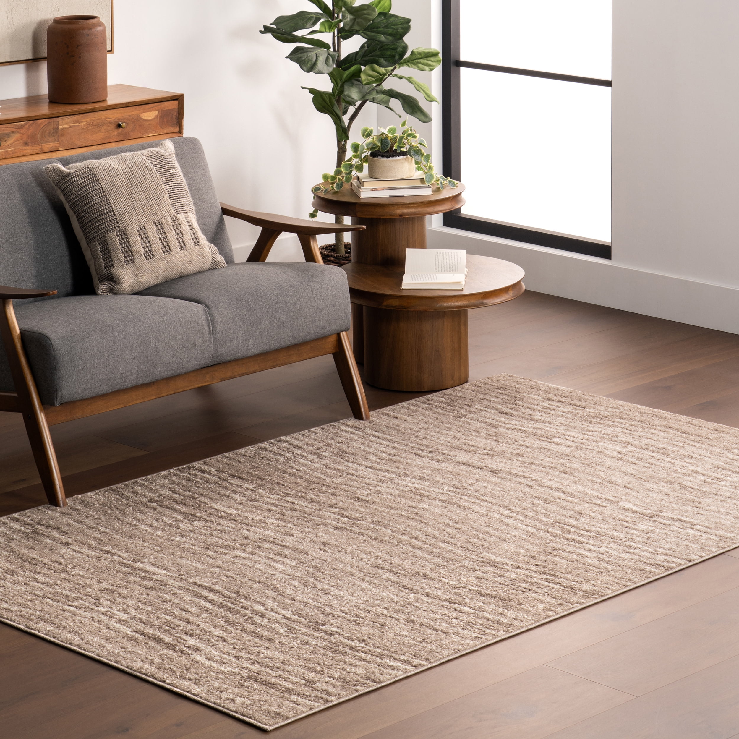 Beige Abstract Synthetic 4' x 6' Area Rug