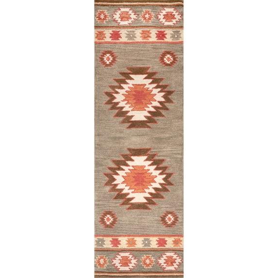 nuLOOM Shyla Abstract Wool Runner Rug, 2' 6" x 12', Sage