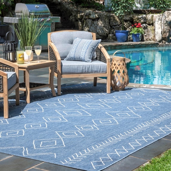 nuLOOM Sierra Moroccan Diamond Outdoor Area Rug, 10', Blue
