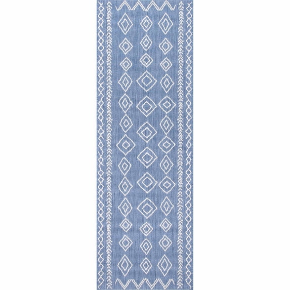 nuLOOM Sierra Moroccan Diamond Outdoor Runner Rug, 2' x 10', Blue