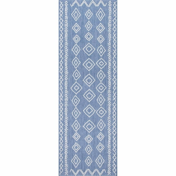 nuLOOM Sierra Moroccan Diamond Outdoor Runner Rug, 2' x 8', Blue