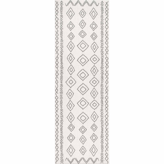 nuLOOM Sierra Moroccan Diamond Outdoor Runner Rug, 2' x 8', Ivory