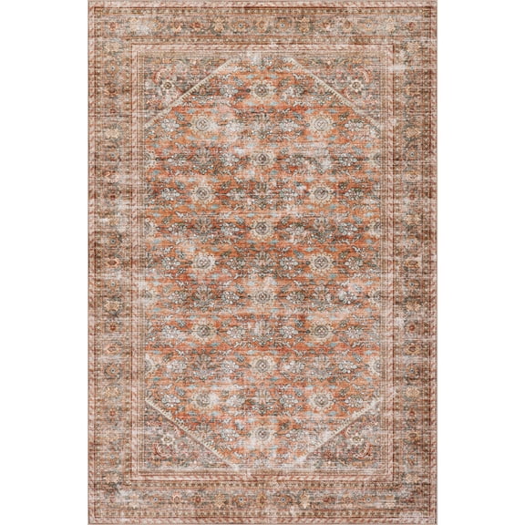 nuLOOM Sivanya Floral Washable Area Rug, 4' x 6', Sivanya Rust