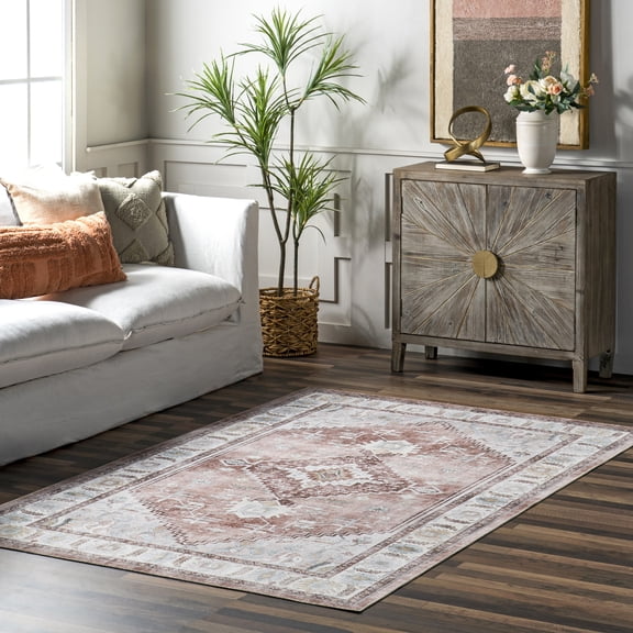 nuLOOM Siya SplashGuard Machine Washable Area Rug, 4' x 6', Blush