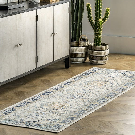 nuLOOM Ainsley Distressed Medallion Area Rug, 2' 6" x 6', Runner, Ainsley Blue
