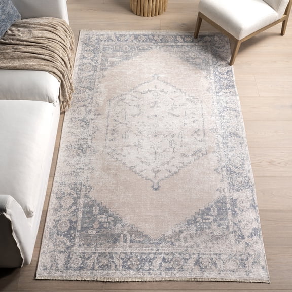 nuLOOM Sol Medallion Machine Washable Area Rug, 4' x 6', Light Grey