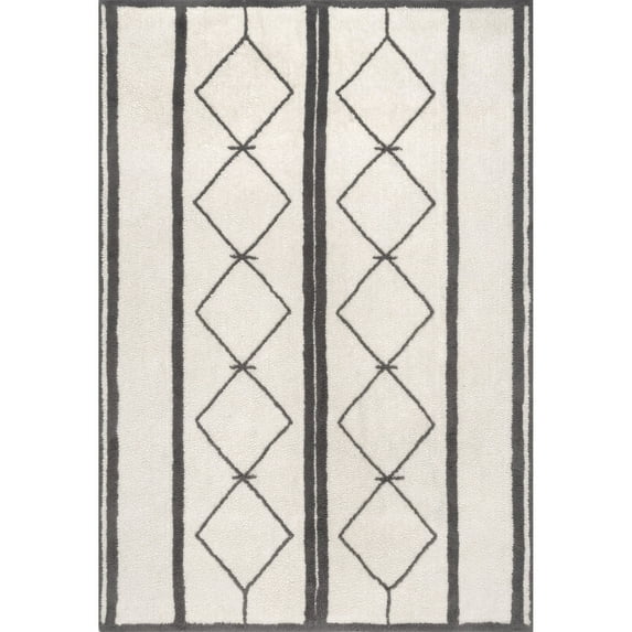 nuLOOM Sondra Machine Washable Wool Moroccan Diamond Area Rug, 4' x 6', Ivory