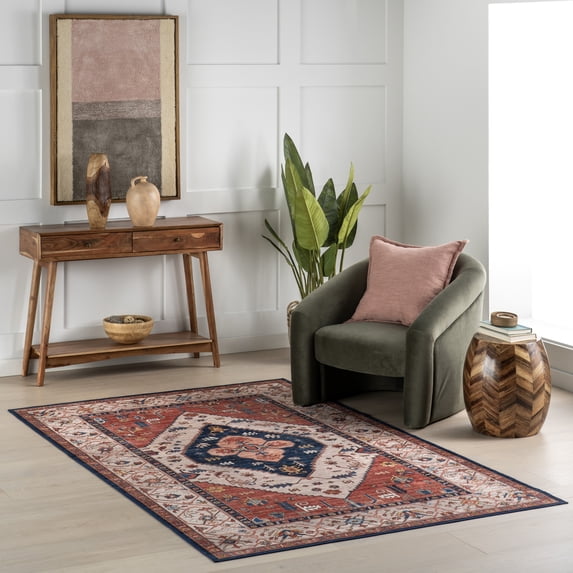 nuLOOM SplashGuard Machine Washable Area Rug, 6' x 6', Square, Rust