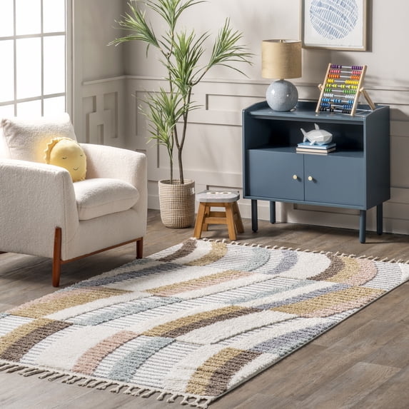 nuLOOM Steffi Striped Waves Kids Tasseled Area Rug, 8' x 10', Blue