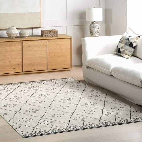 nuLOOM Sydney SpinClean Machine Washable Diamond Trellis Area Rug, 5' x 8', Sydney Ivory