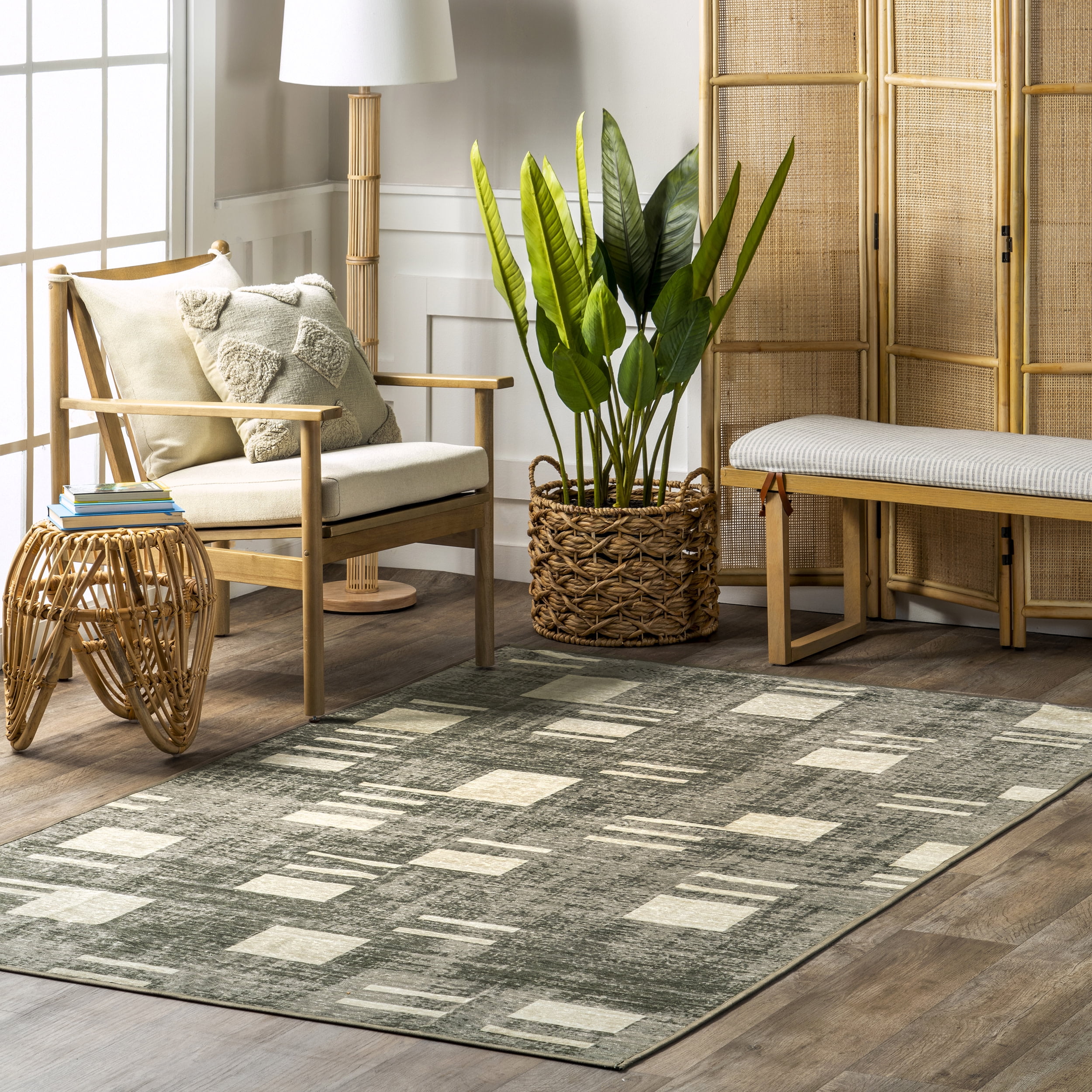 Gray Geometric Flat Woven Round Cotton Area Rug