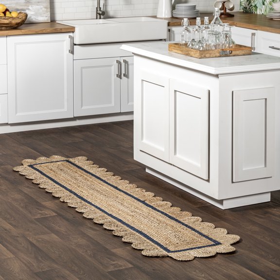 nuLOOM Tera Petals Braided Jute Area Rug, 2' x 8', Runner, Blue