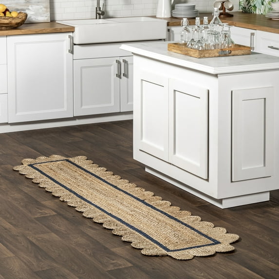 nuLOOM Tera Petals Braided Jute Area Rug, 2' x 8', Runner, Blue