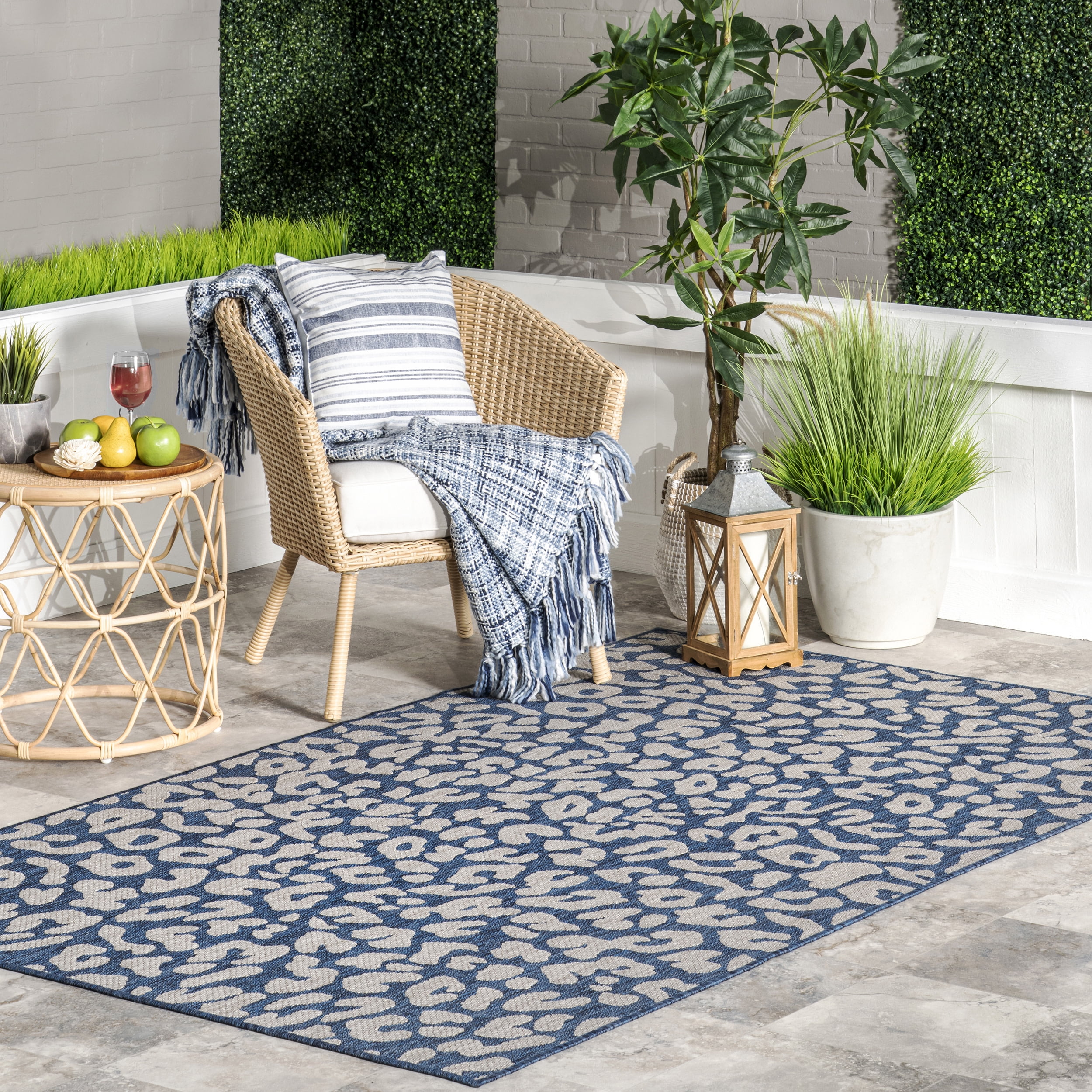 nuLOOM Terenia Leopard Indoor/Outdoor Area Rug, 5' x 8', Blue