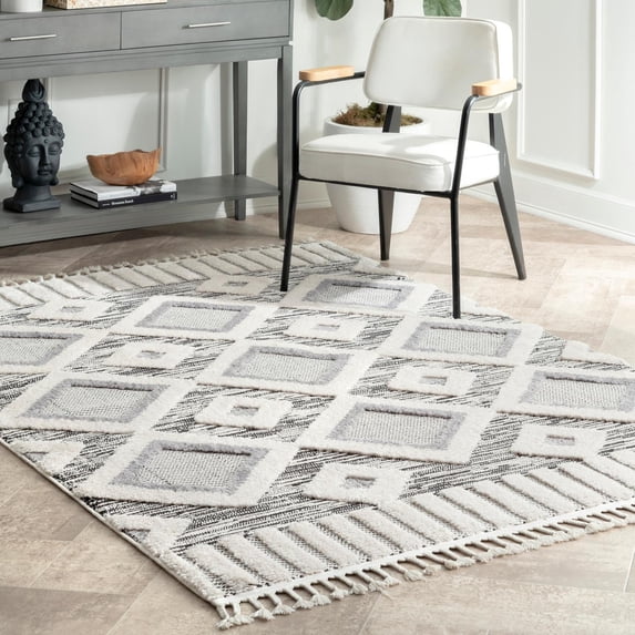 nuLOOM Theola Geometric High-Low Shag Area Rug, 4' x 6', Gray