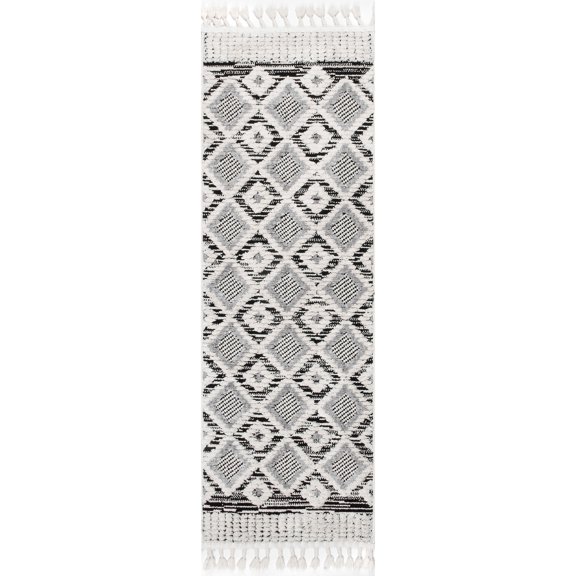 nuLOOM Theola Geometric High-Low Shag Runner Rug, 2' x 6', Gray