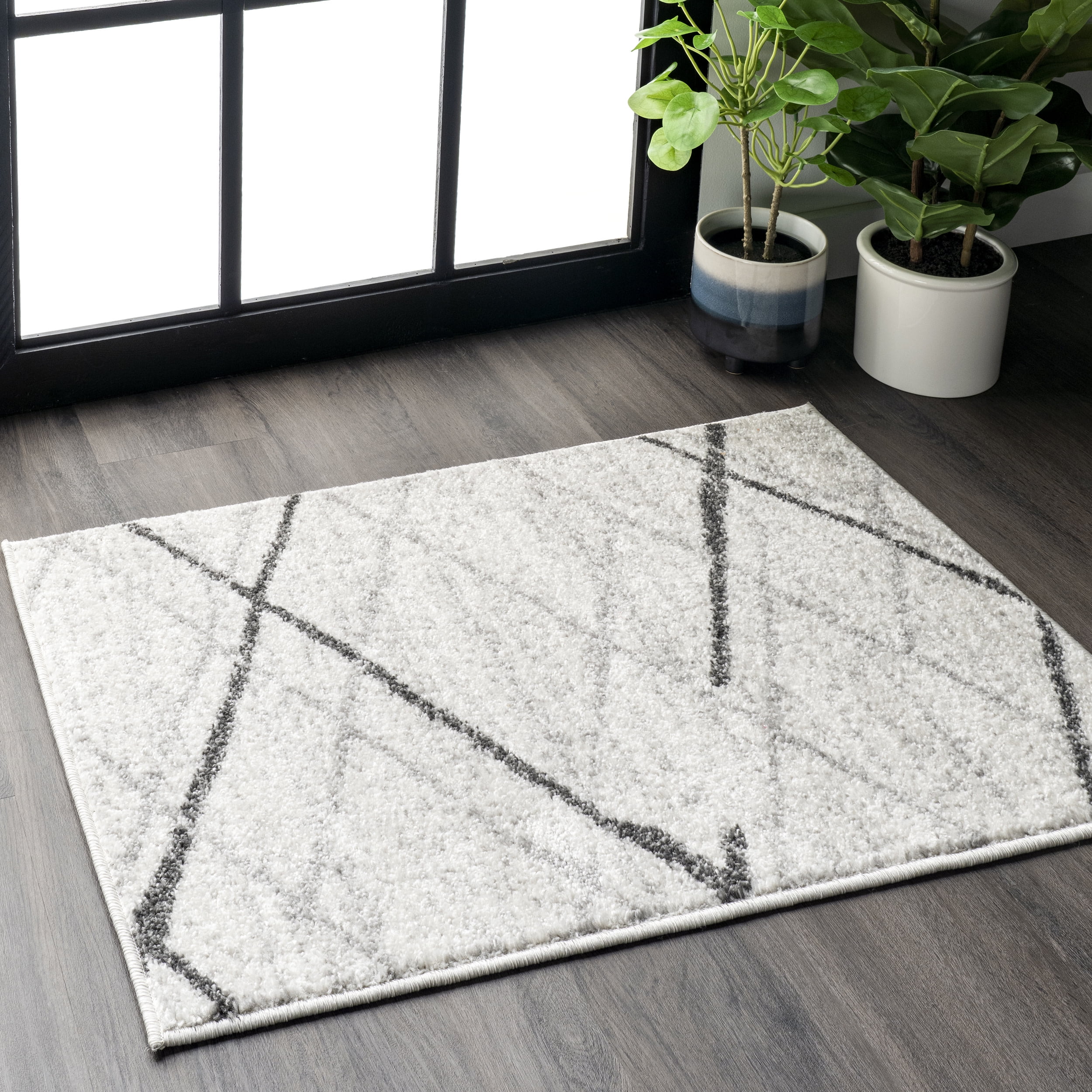 Thigpen Gray Abstract Lines 3x5 Area Rug with Non-Slip Backing