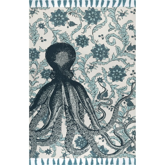 nuLOOM Thomas Paul Printed Flatweave Cotton Giant Octopus Accent Rug, 3' x 5', Aqua
