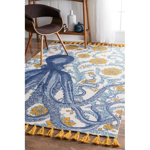 nuLOOM Thomas Paul Printed Flatweave Cotton Giant Octopus Area Rug, 6' x 9', Multi