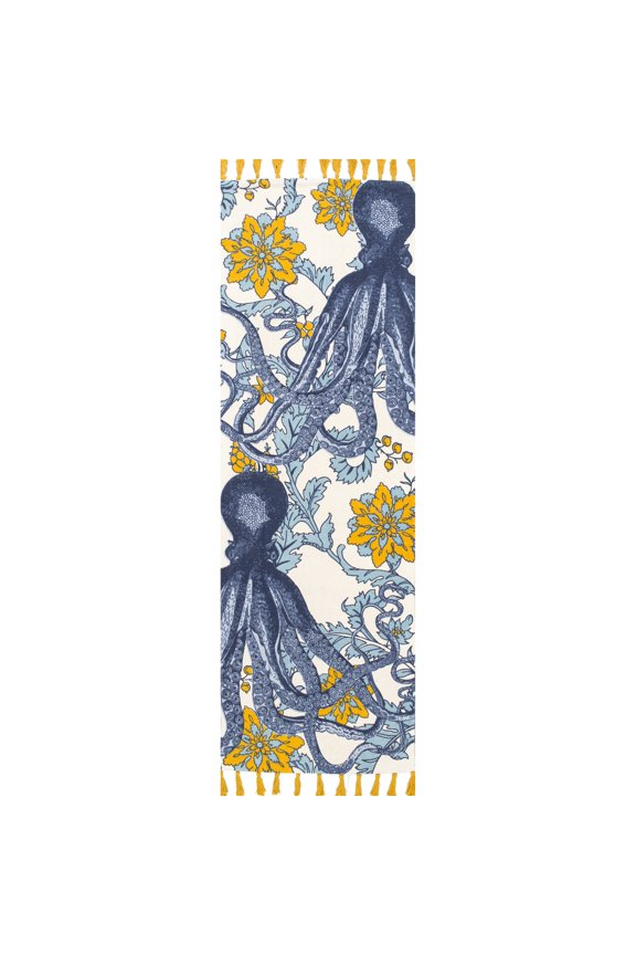 Thomas Paul Printed Flatweave Cotton Giant Octopus Runner Rug, 2' 8" x 12', Multi