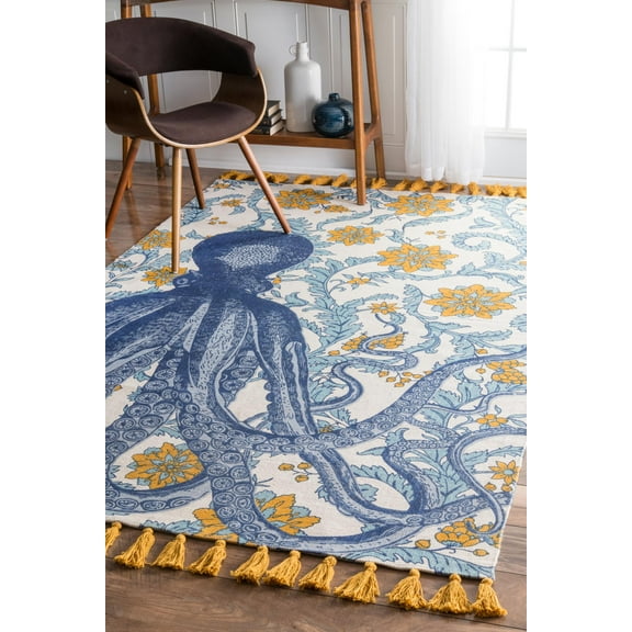nuLOOM Thomas Paul Printed Flatweave Cotton Giant Octopus Runner Rug, 2' 8" x 6', Multi