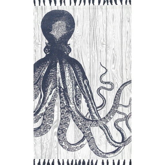 nuLOOM Thomas Paul Printed Octopus Over Board Tassel Area Rug, 5' x 8', Ivory