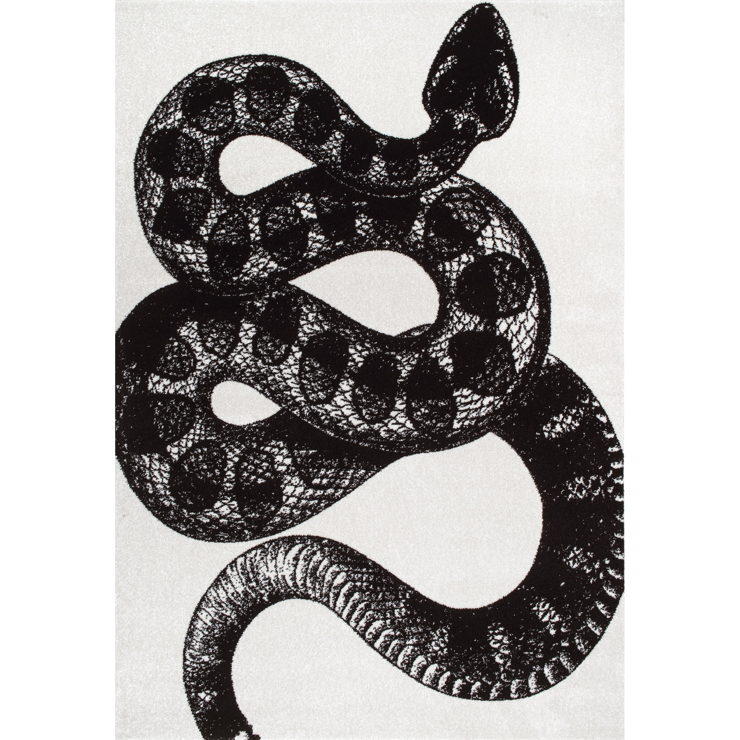 Serpent Charmer Black and White Synthetic Area Rug, 3' x 5'