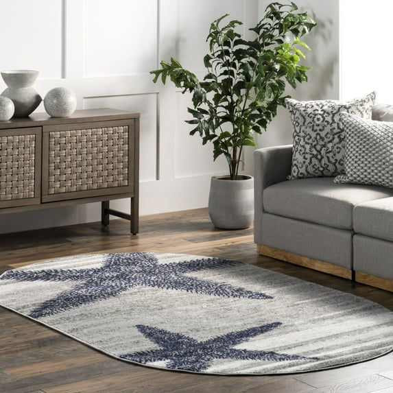 nuLOOM Thomas Paul Starfish and Striped Area Rug, 3' x 5', Oval, Starfish Grey