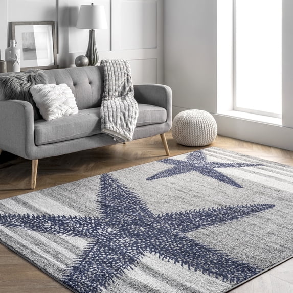nuLOOM Thomas Paul Starfish and Striped Area Rug, 4' x 2' 4", Starfish Grey