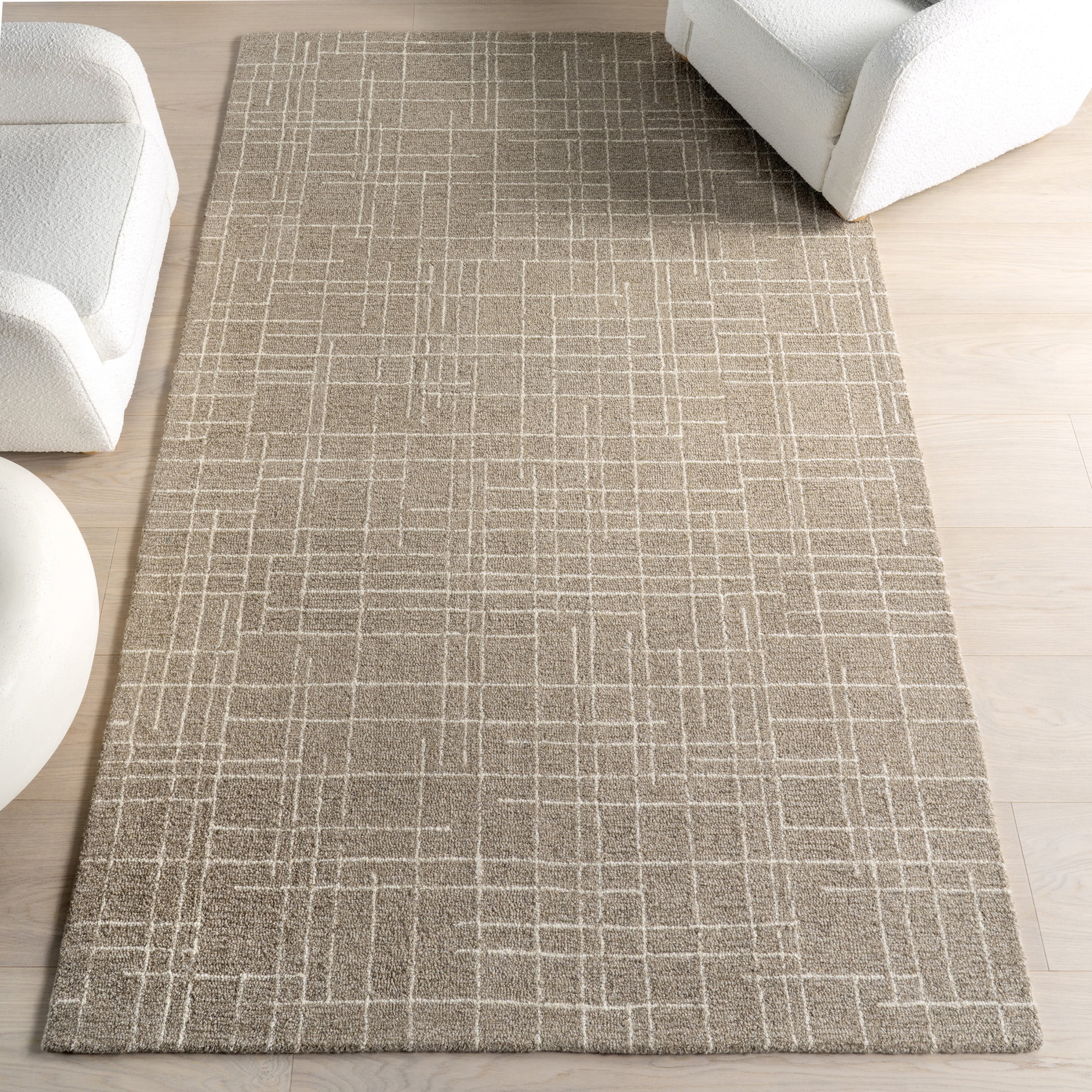 Handmade Tufted Wool Rectangular Area Rug in Sand, 5' x 8'