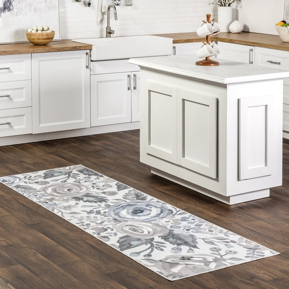 nuLOOM Tiffani Floral Machine Washable SplashGuard Area Rug, 2' 6" x 8', Runner, Tiffani Light Grey