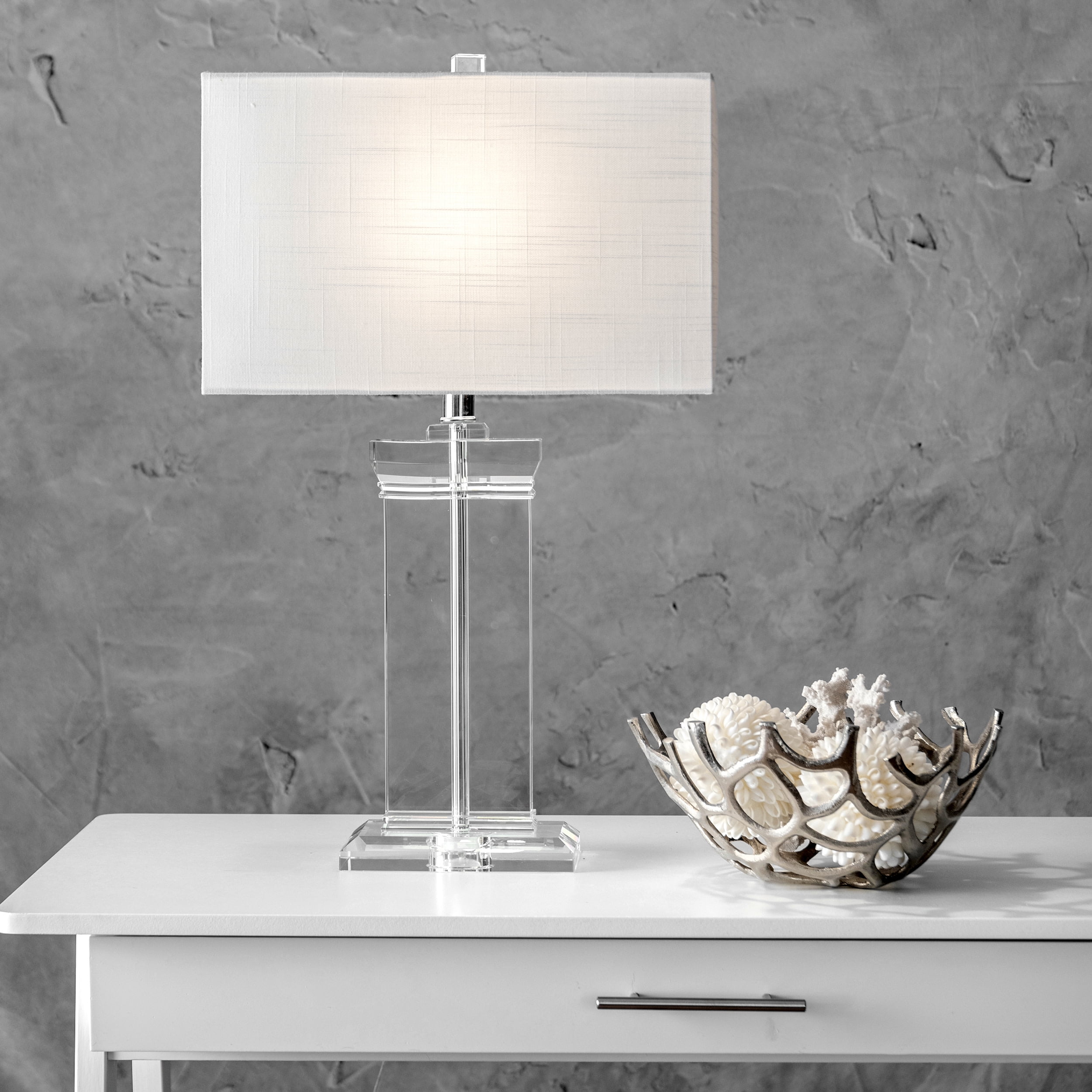 Modern Clear Crystal Table Lamp with Cotton Shade