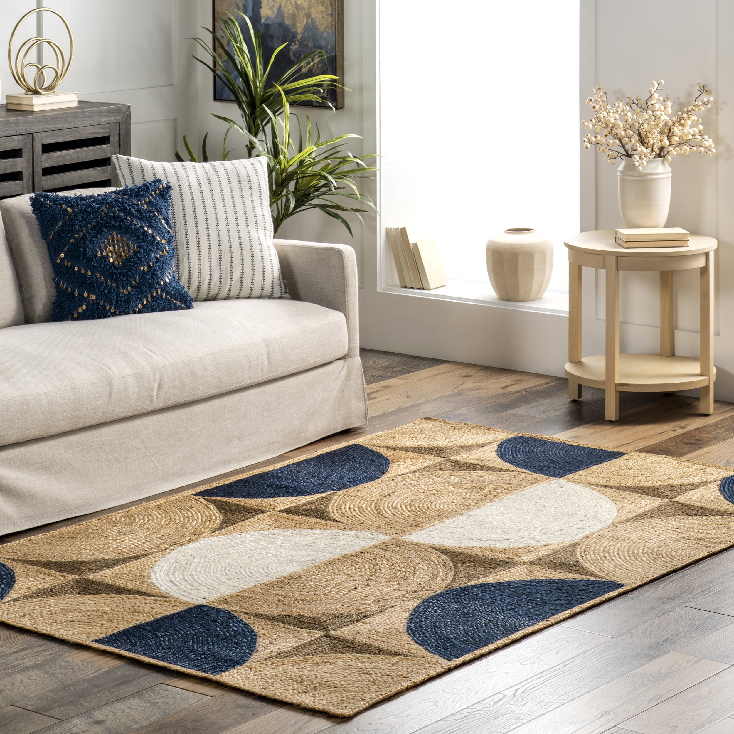 nuLOOM Traci Contemporary Circles Jute Blend Area Rug, 4' x 6', Natural