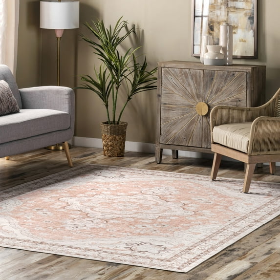 nuLOOM Tracie SpinClean Machine Washable Floral Medallion Area Rug, 3' x 5', Tracie Peach