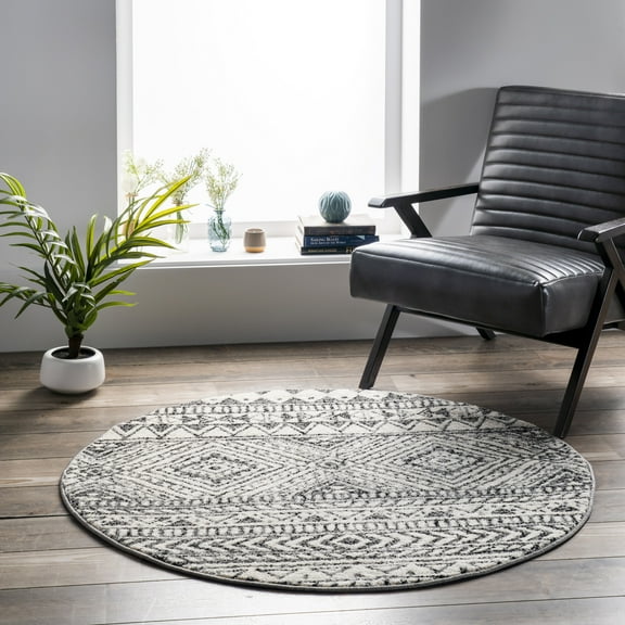 nuLOOM Transitional Tribal Becky Area Rug, 4', Round, Becky Dark Grey