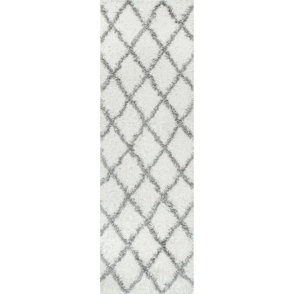 nuLOOM Trellis Cozy Soft & Plush Shag Runner Rug, 2' 6" x 10', White