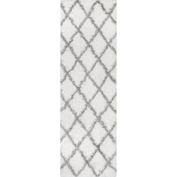 nuLOOM Trellis Cozy Soft & Plush Shag Runner Rug, 2' 6" x 6', White