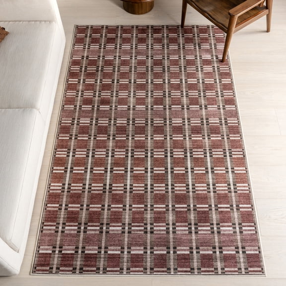 nuLOOM Uzma Plaid Area Rug, 3' x 5', Rust