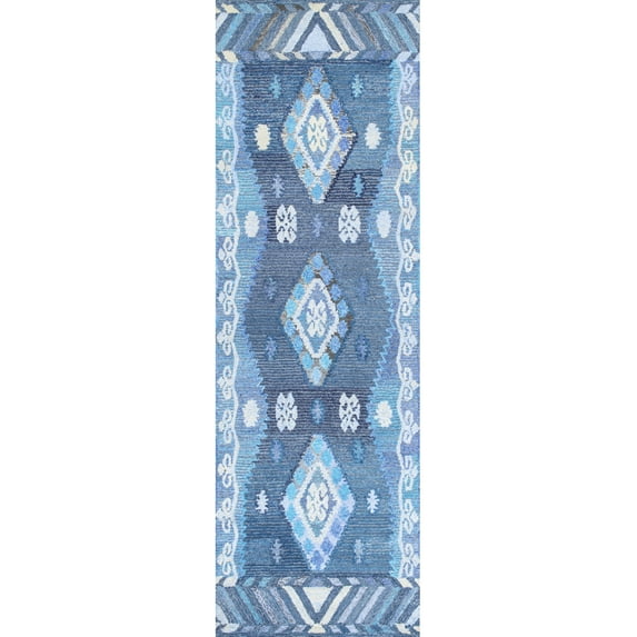 nuLOOM Valene Tribal Diamond Runner Rug, 2' 6" x 8', Blue