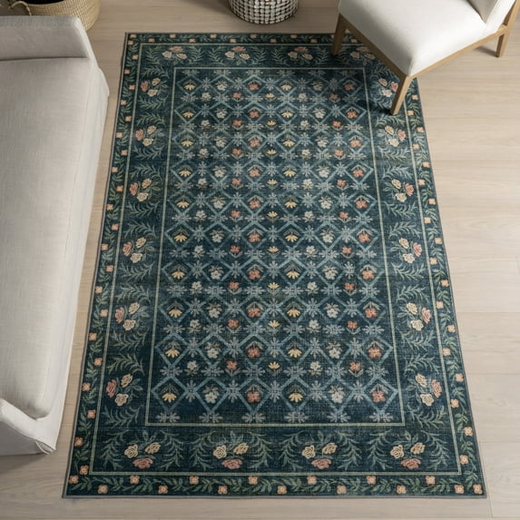 nuLOOM Valley Floral Washable Area Rug, 8' x 10', Valley Teal