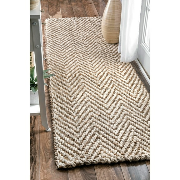 nuLOOM Vania Chevron Jute Area Rug, 2' 6" x 10', Runner, Vania Off-white
