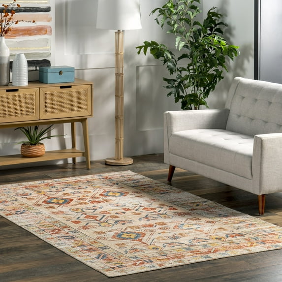 nuLOOM Vasa Traditional Distressed Machine Washable Area Rug, 5' x 8', Rust