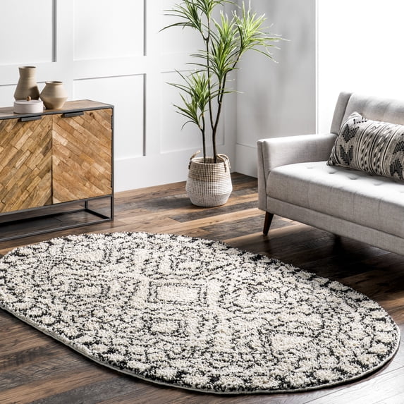 nuLOOM Vasiliki Moroccan Shag Tasseled Area Rug, 3' x 5', Oval, Vasiliki Off-white