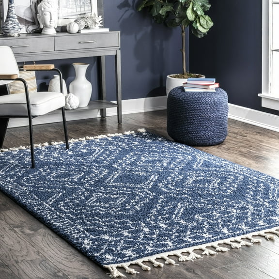 nuLOOM Vasiliki Moroccan Shag Tasseled Area Rug, 4' x 4', Square, Vasiliki Blue