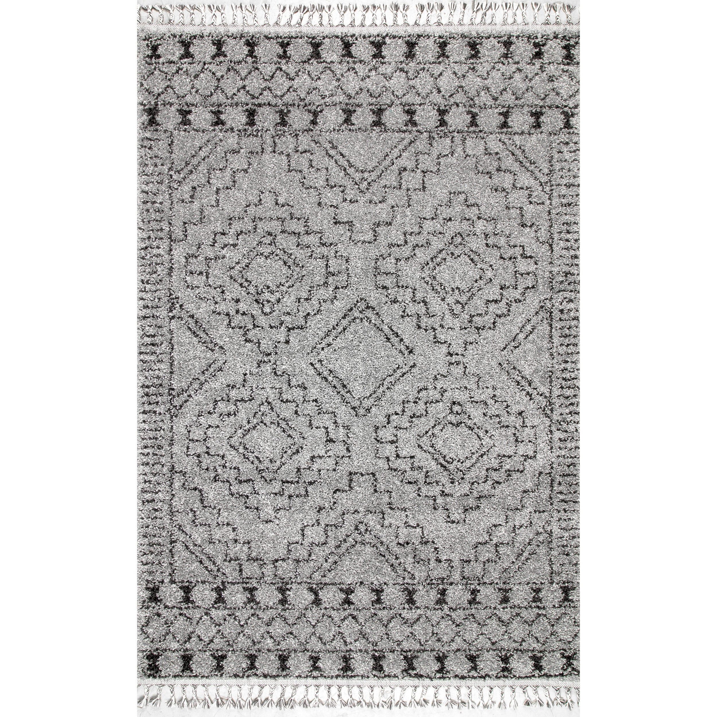 Gray Geometric Shag Synthetic Washable Area Rug