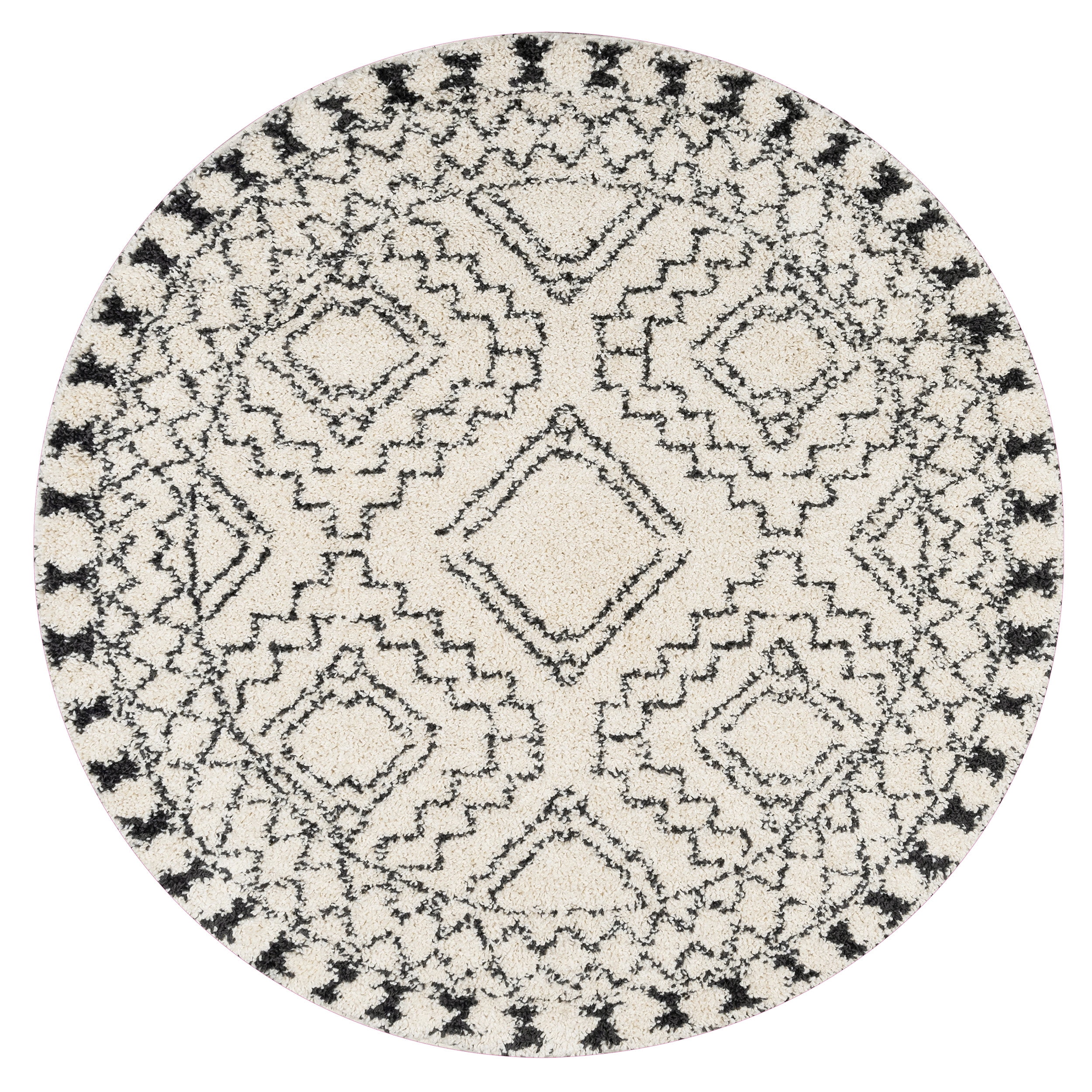 Off-White Synthetic Oval Shag Rug with Braided Tassels, 5' x 8'