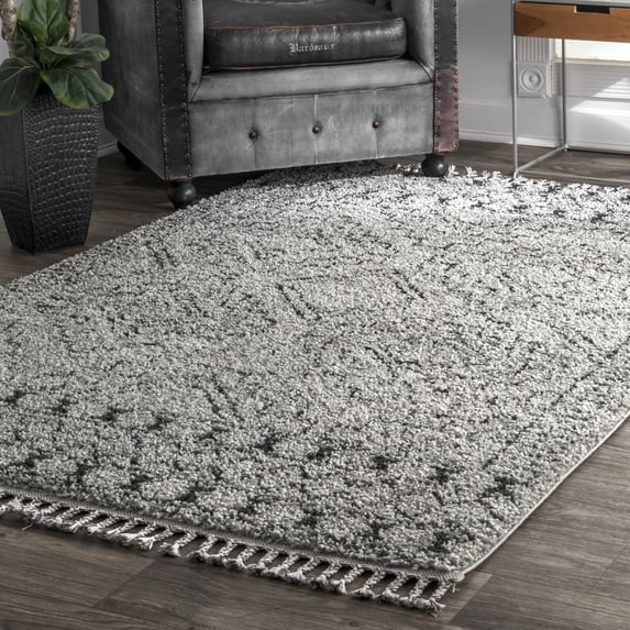 nuLOOM Vasiliki Moroccan Shag Tasseled Area Rug, 6' 7" x 9', Vasiliki Grey