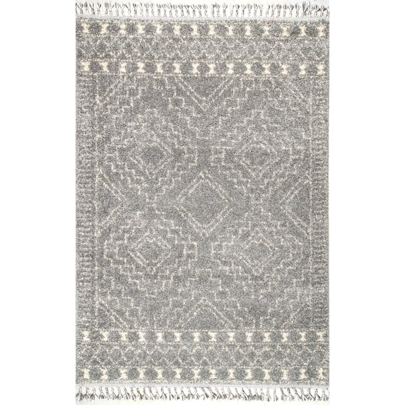 nuLOOM Vasiliki Moroccan Shag Tasseled Area Rug, 6' 7" x 9', Silver