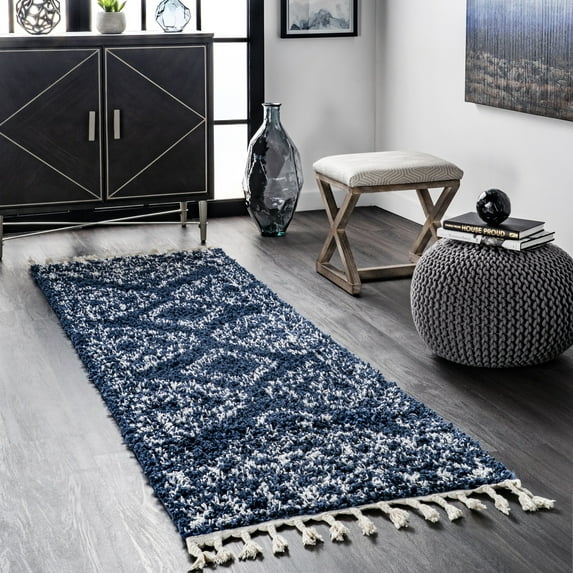 nuLOOM Vasiliki Moroccan Shag Tasseled Area Rug, 2' 8" x 8', Runner, Vasiliki Blue